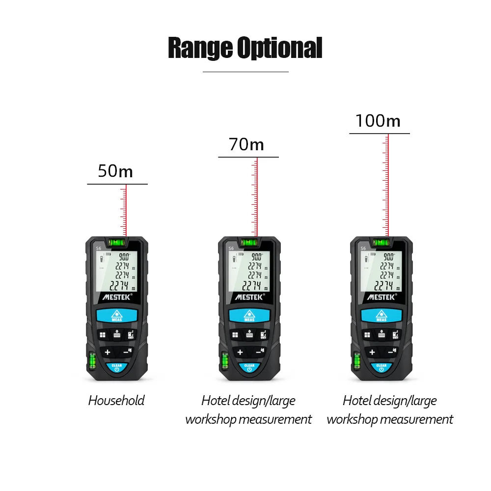 MESTEK Digital Laser Distance Meter 50M 70M 100M Rangefinder Trena Tape Range Finder Physical Level Bubbles Ruler | Инструменты