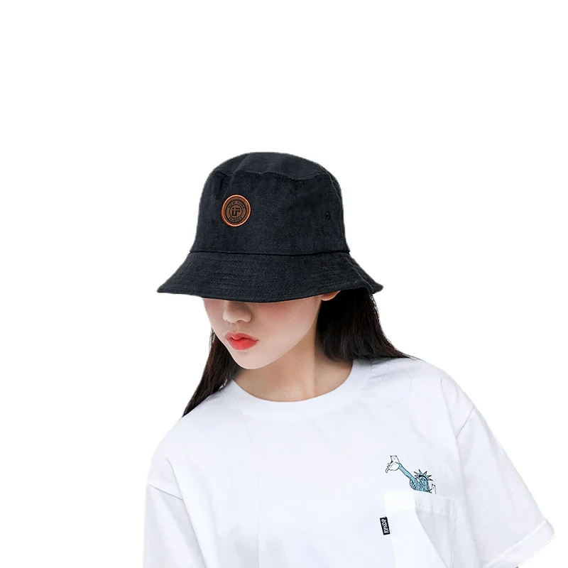 

Панама женская с ярлыком рисунком, Модная хлопковая шляпа от солнца, чёрная, для рыбалки, весенняя, летняя
