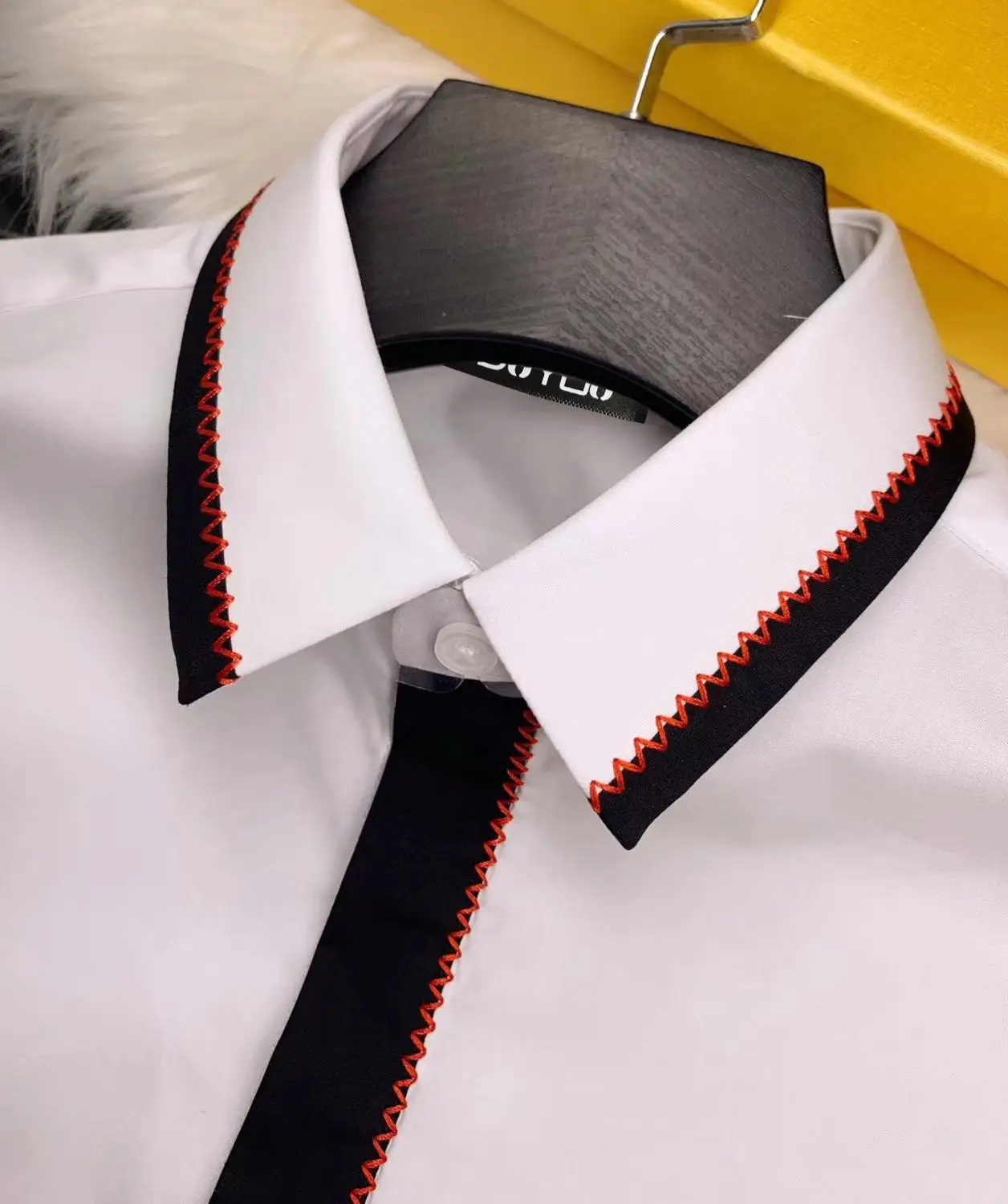 

DUYOU Mens Cotton Shirt Men Dress Shirt Men Embroidered Contrast Striped Collar High Quality Slim Fit Casual Shirts DY2278