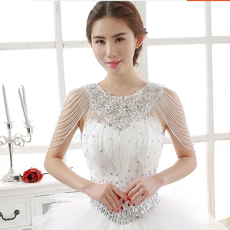 Hot Sale Bride Cape Cover Crystal Beading Wedding Necklace Accessories Lace Flowers Choak Shawl for | Свадьбы и торжества