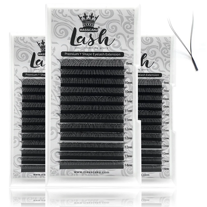 

High quality 12 lines Matte Individual Eyelashes Extension Faux Synthetic Premium Y-shaped 8-15mm C/D Curl Fluffy Lashes Trays