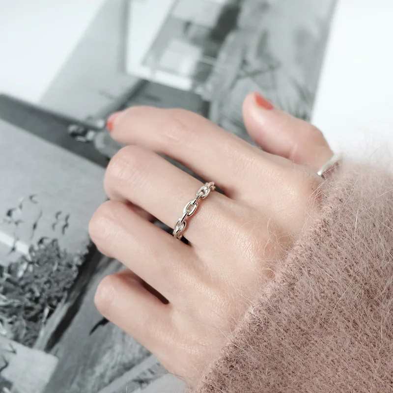 

GoldriaE 925 Sterling Silver Creative Chain Hollow Wedding Rings for Women Vintage Geometric Handmade Finger Jewelry Adjustable