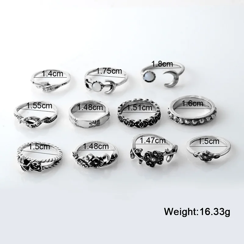 11Pcs Silver2 BFH винтажные золотые кольца для женщин богемное этническое Серебряное сердце лук твист палец кольцо Набор костяшки модные ювелирные изделия - Цвет основного камня: 11Pcs Silver2