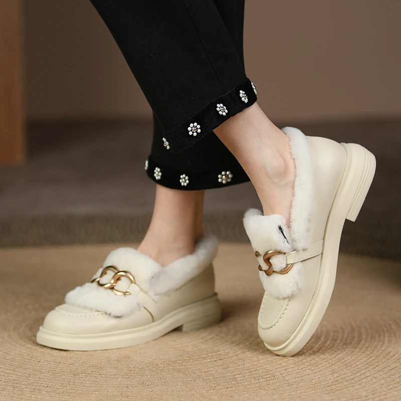 

EshtonShero Women Genuine Leather Flats Heels Casual Shoes Slip-On Round Toe Penny Winter Loafers Autumn Ladies Lady Shoes
