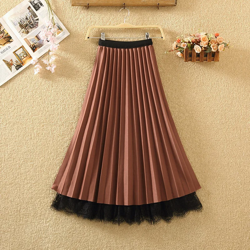 

winter new Korean version high waist thin double side mesh skirt women's long lace pleated skirt half skirt yarn skirt
