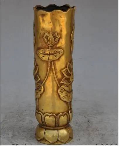 306 8 &quotКитайский латунный по феншуй медный Лотос Будда статуя кисточки горшок