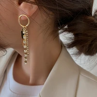 u magical temperament asymmetry long tassel rhinestone dangle earring for women gold metallic hollow earring jewelry accessories