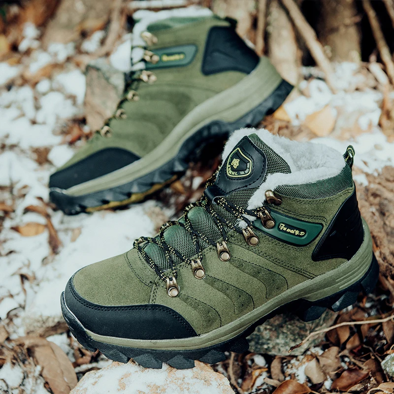 New Men Winter Hiking Shoes Outdoor Non-slip Mens Trekking Boots Warm Plush Snow Boots Men Tourism Shoes botas militares hombre