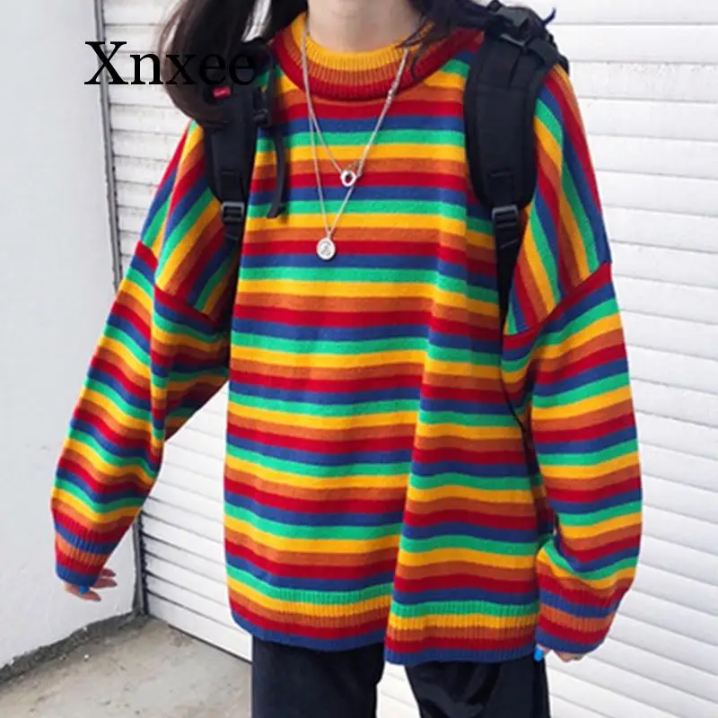 Женский корейский Свободный Полосатый свитер Harajuku с ароматом Гонконга женские