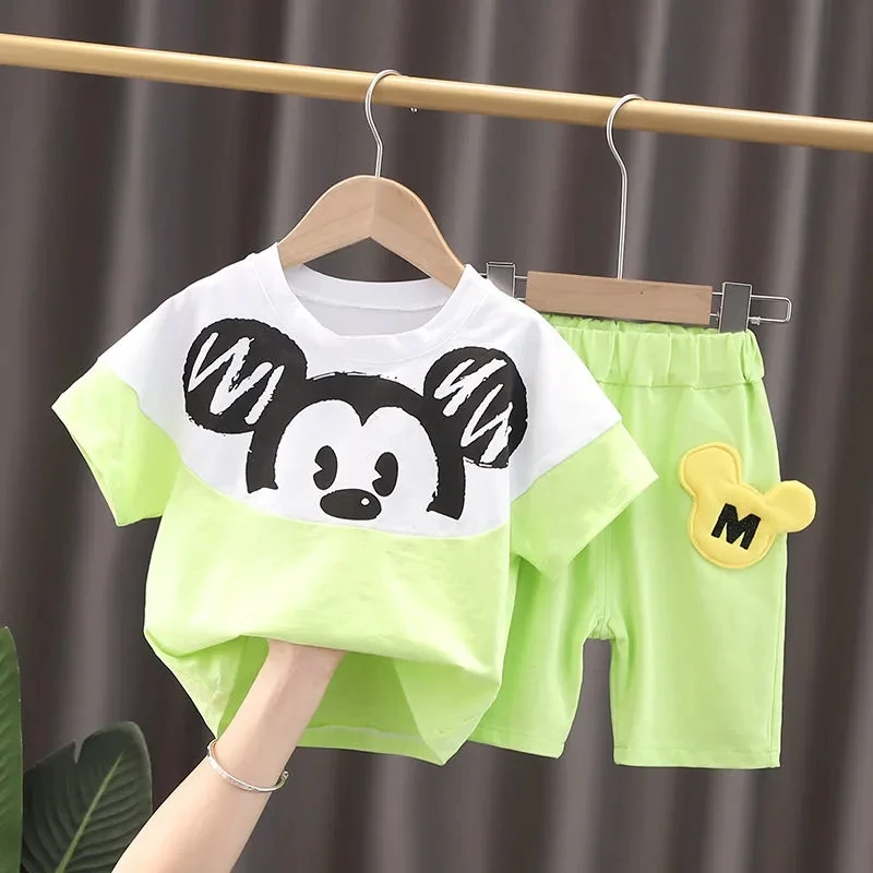 

Children's Suit Cartoon Mickey Mouse Duck Rabbit Cute Sport Baby Boy Girl T-Shirts Short-Sleeved Shorts Two Piece Tracksuit