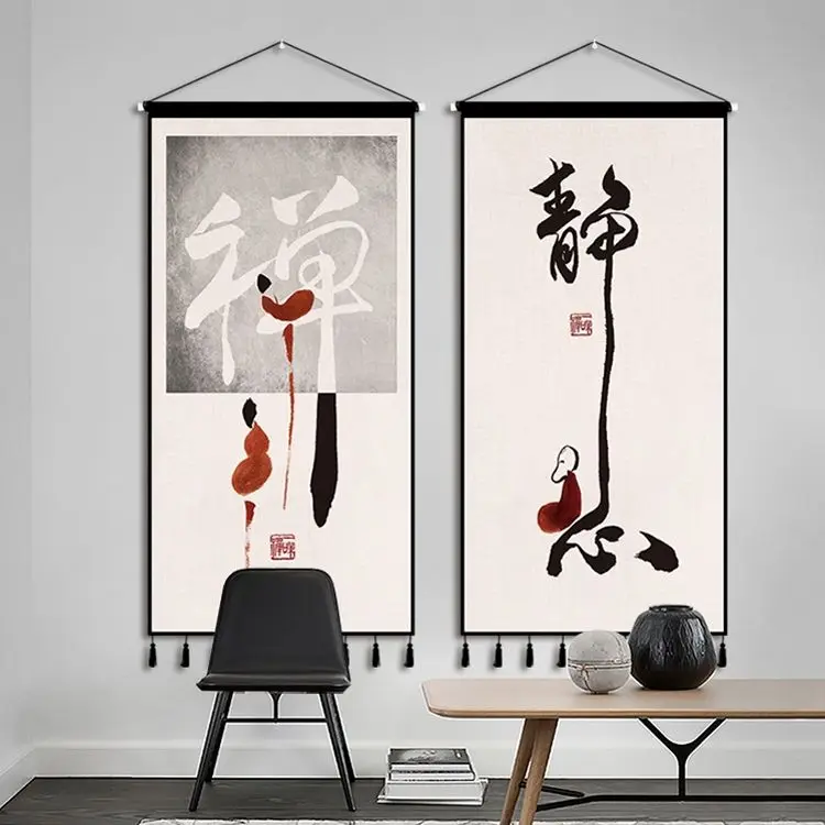 

Chinese Zen Scroll Canvas Paintings Calligraphy Poster Wall Art Vintage Home Decor Aesthetic Living Room Bedroom Office Study