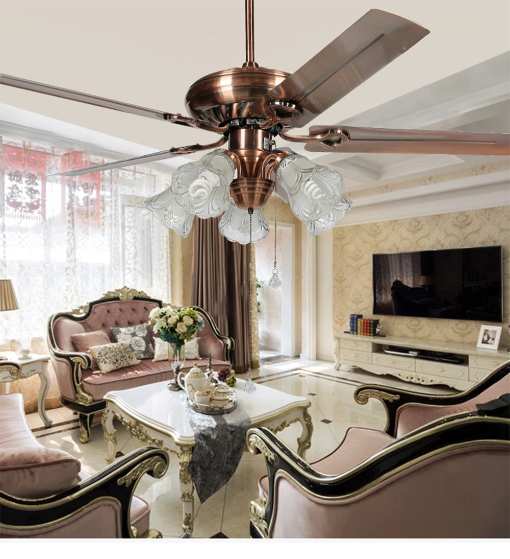 52 дюймов Роскошные потолочный вентилятор люстра с светильник Стекло абажур