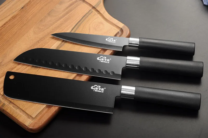 

Non-Stick Kitchen Knife Sets 4Cr14mov Stainless Steel Kitchen Chef Knives Set Nakiri Santoku Paring Knife 3 Pcs Set Cooking Tool