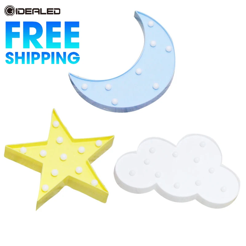 Cute LED Night Lights 3D Warm White Moon Star Cloud Shape Atmosphere lamp Bedside Table Lamp For Kids Toy Children's Day Gift