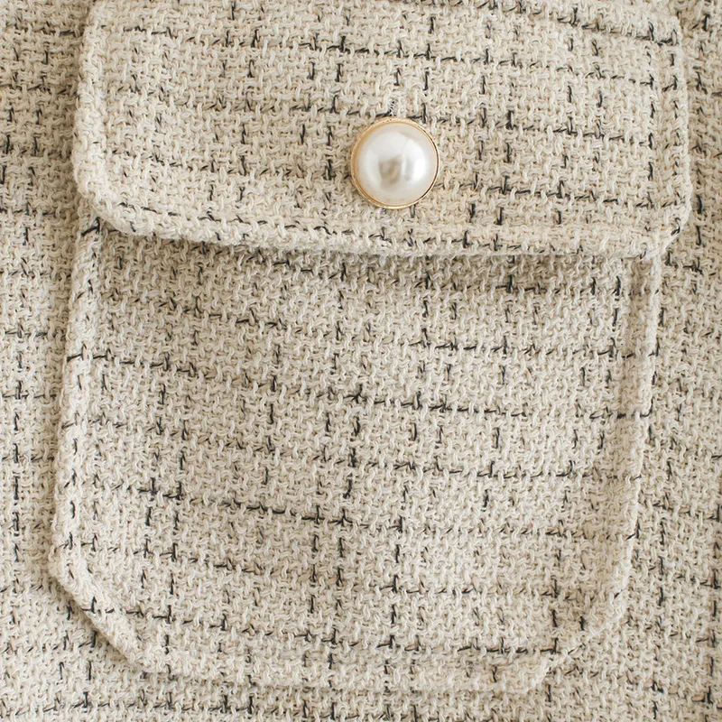 

Women Blazers Office Lady Beige Plaid Print Singe Button Jacket Women Long Sleeve Casual Blazer Tops Mujer 2021