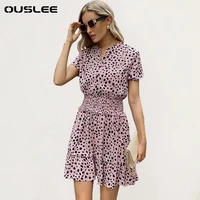ouslee 2021 polka dot dress women summer office ladies mini dresses female casual short sleeve elegant party dress vestido mujer