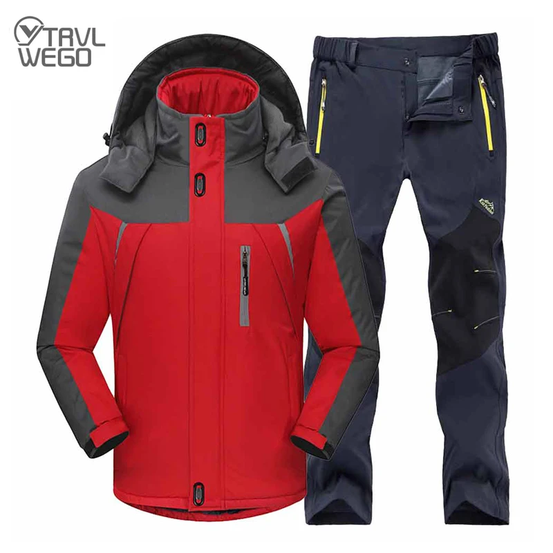 

TRVLWEGO Men Winter Travel Pant Hiking Jackets Set Trekking Thermal Camping Skiing Climbing Outdoor Ski Waterproof Fishing Suit