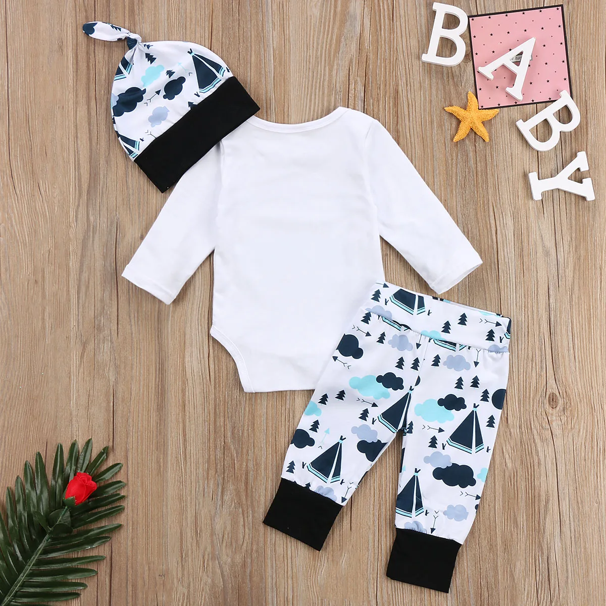 Daddy Cloud 3Pcs Newborn Toddler Infant Baby Boys Girls Romper Pants Hat 3pcs Clothes Outfit Set | Детская одежда и обувь