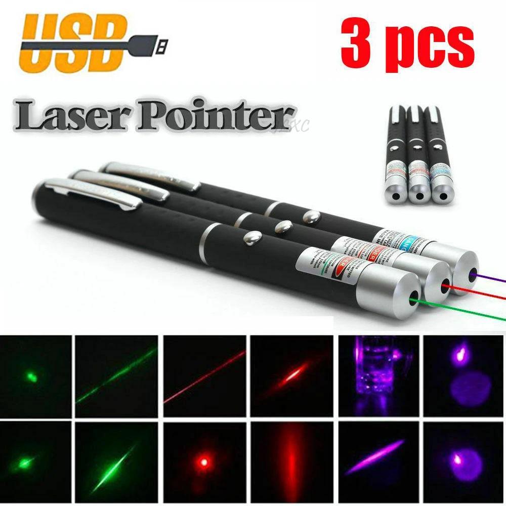 Высокомощная лазерная указка USB 3 шт. Красная Зеленая указсветильник мощный яркий