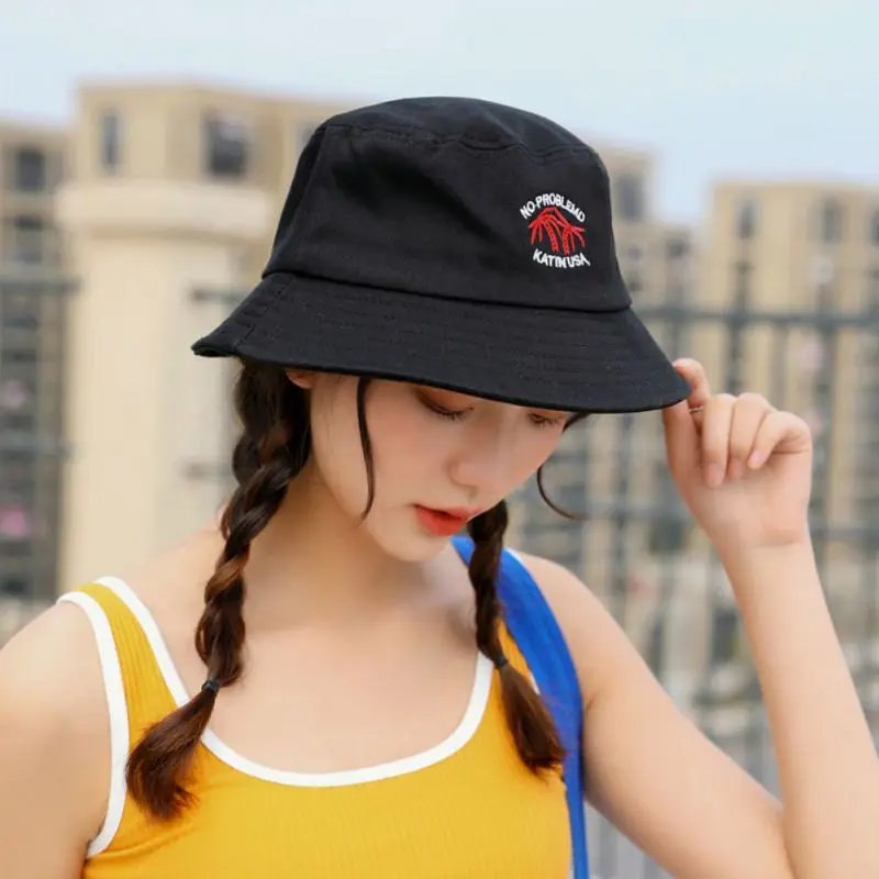 

Unisex Bucket Hats Cartoon Coconut Tree Embroidery Fisherman Cap Spring Summer Fashion Casual Female Male Hat
