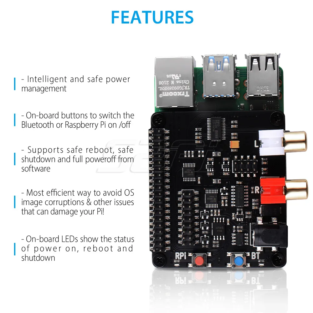 52Pi X930 Bluetooth 5 0 HiFi DAC HAT поддерживает безопасную перезагрузку безопасное отключение