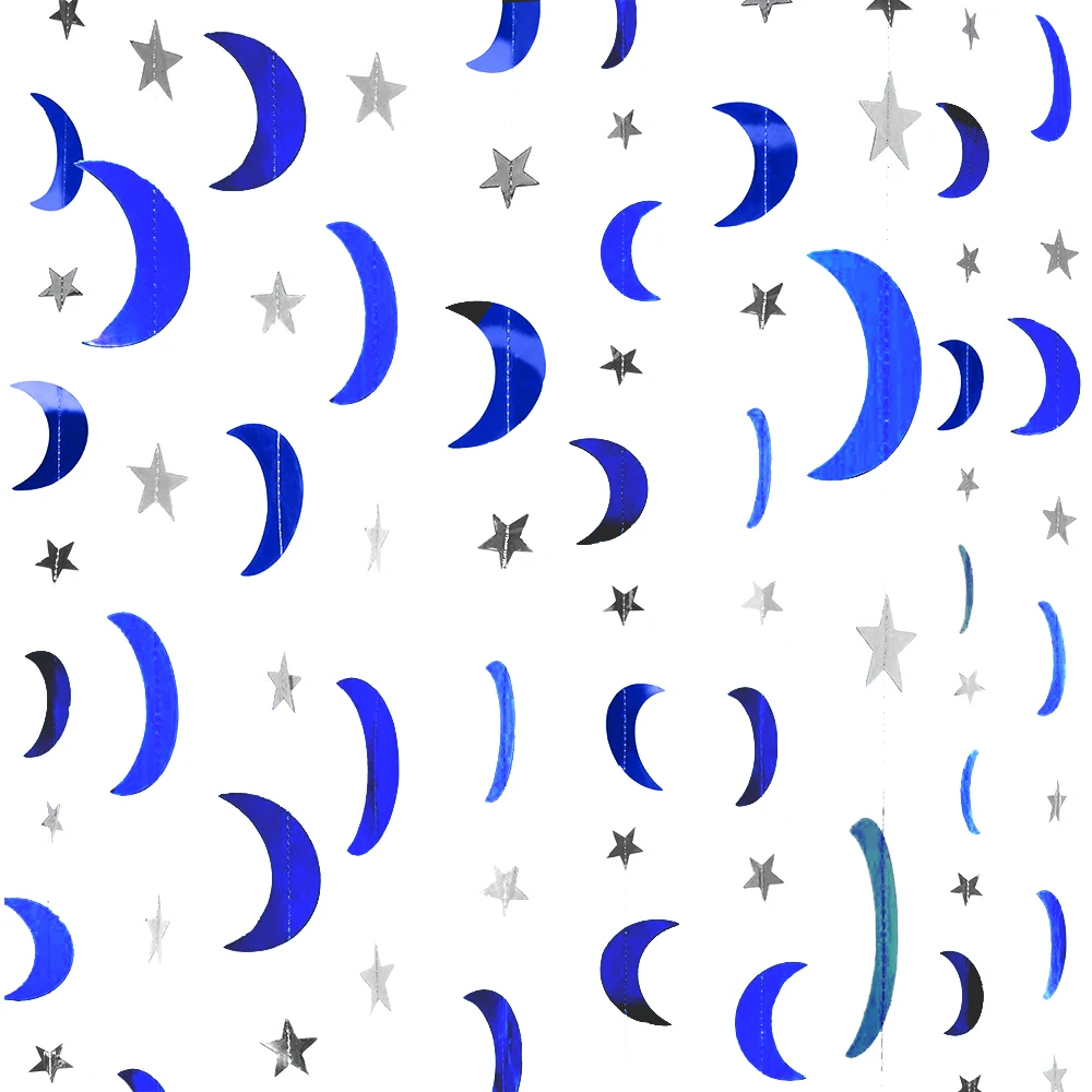 

Bright Gold Moon Silver Star Eid Paper Garland String Banner 2M DIY Ramadan Kareem Wall Hanging Decoration Baby Shower Favors