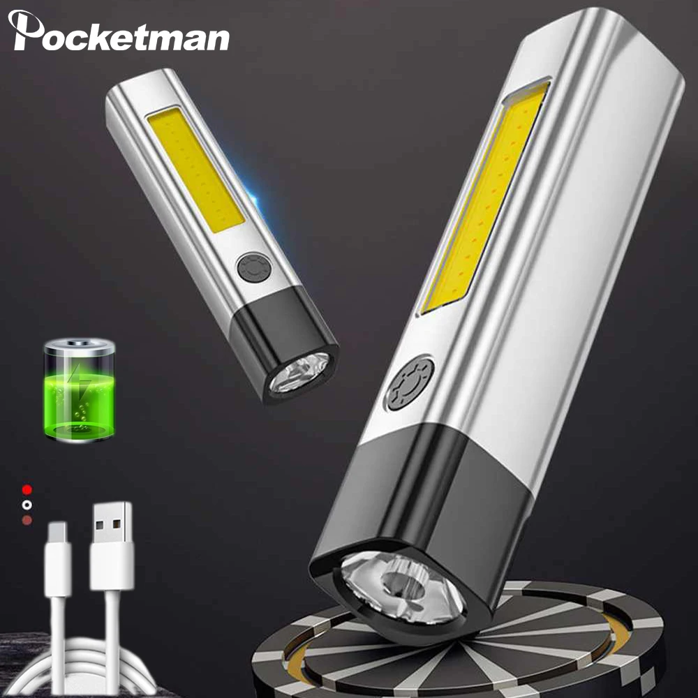 Яркий портативный перезаряжаемый карманный светодиодный мини-фонарик COB фонарь