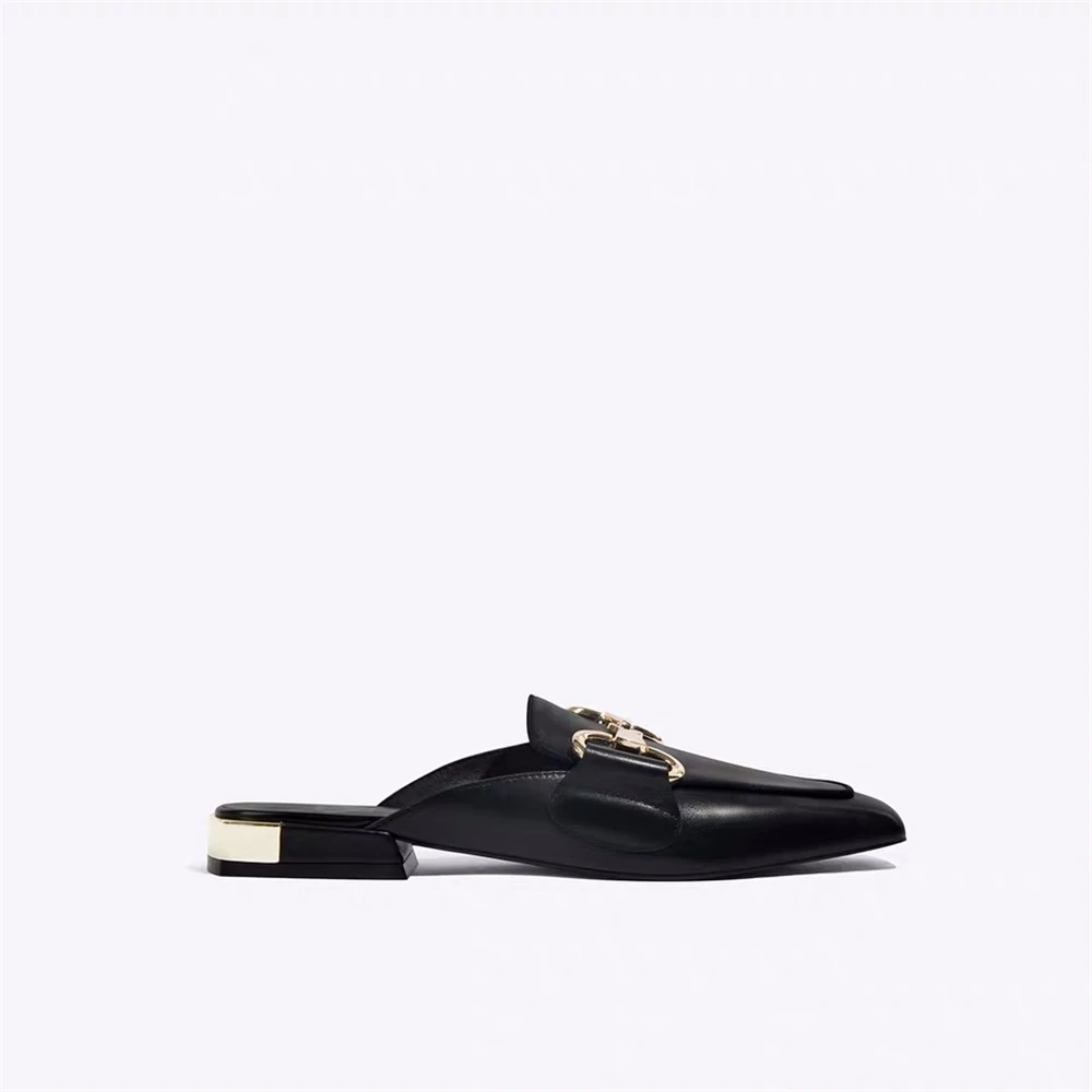 Junetxin Autumn Luxury Flats Mules Shoes Women Slippers 2019 Outdoor Slipper Brand Designer Genuine Leather | Обувь