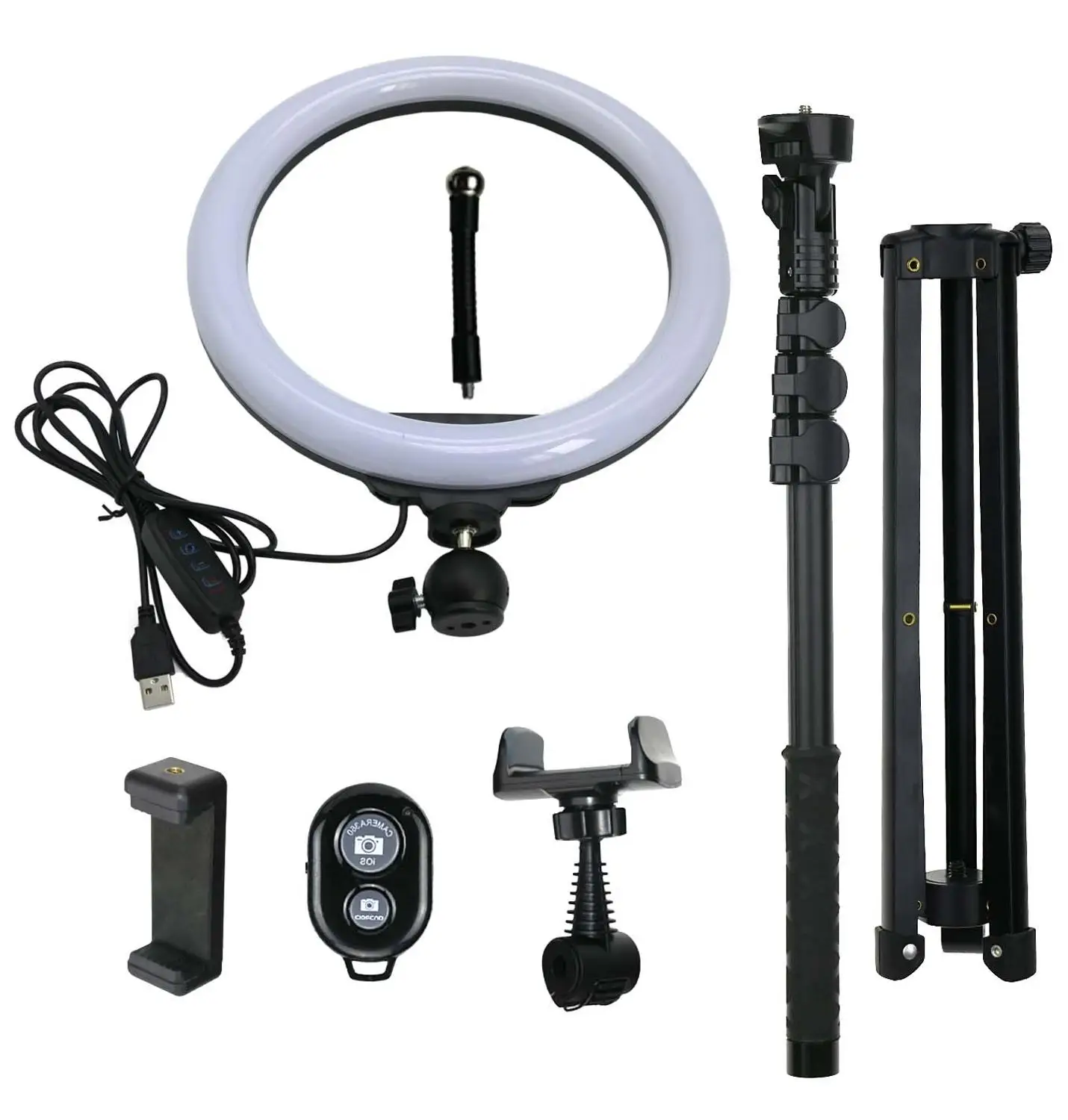 10 Inch 131cm stand Светильник для селфи с кольцом для штатива и держателя телефона, светодиодный светильник для макияжа в салоне Youtube 6 ''8'' 10 ''USB 5V 3 режима регулируемой яркости - Цвет абажура: 10 Inch 131cm stand