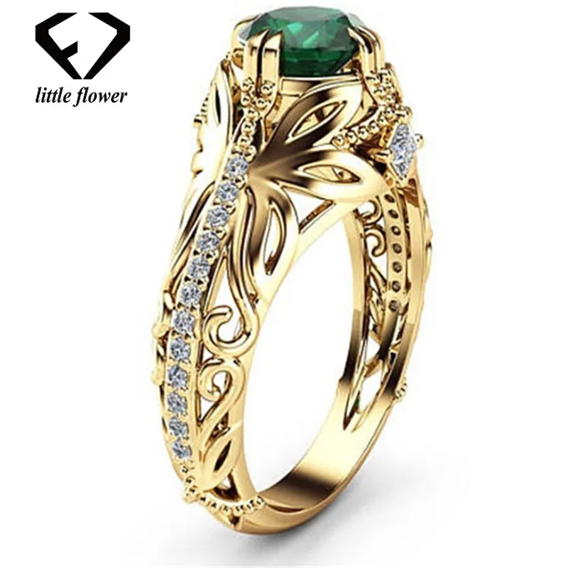 Женское кольцо с изумрудом HOYON Ювелирное Украшение из золота 14 к Etoile Anillos
