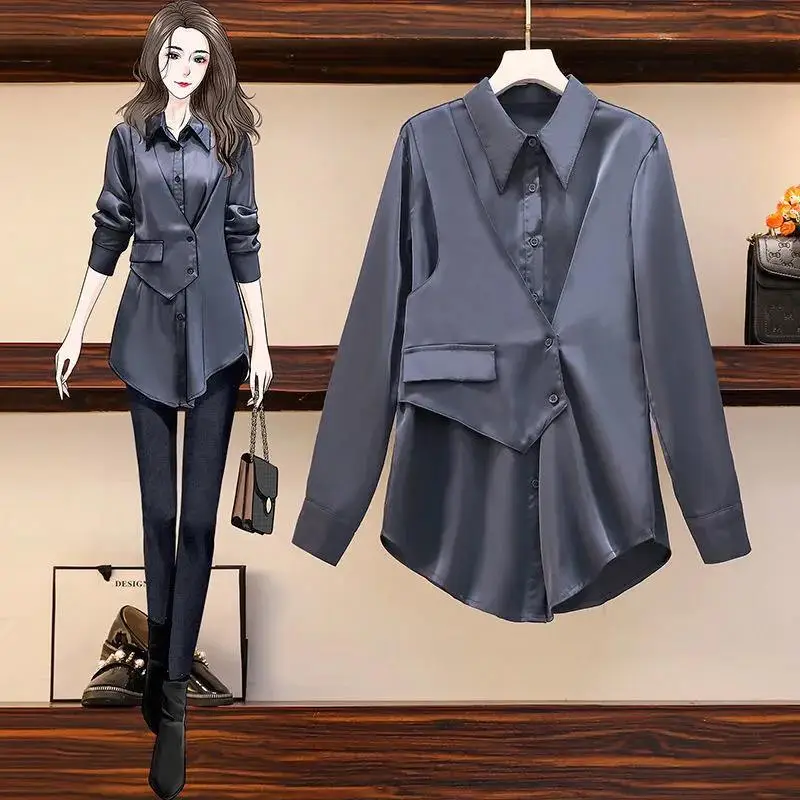 Женская шифоновая блузка однобортная Свободная рубашка 4XL весна-осень 2022