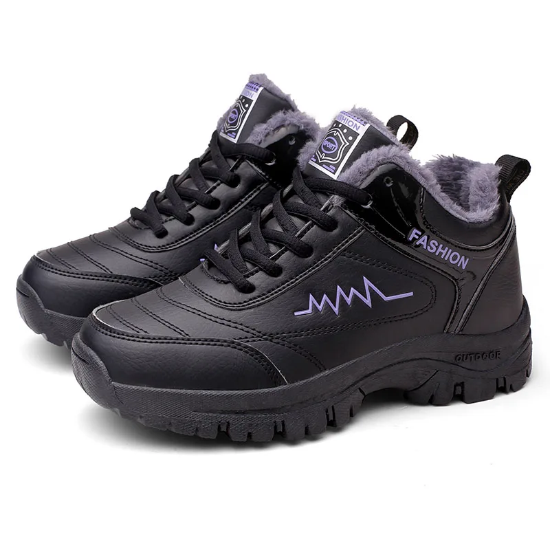 Женская обувь из хлопка и плюша прогулочная кожаная Водонепроницаемая