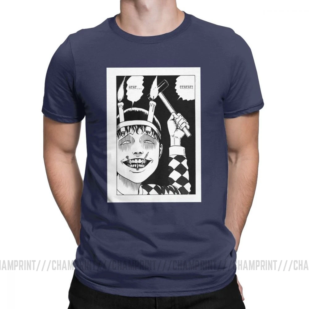 Винтажные мужские футболки Junji Ito, хлопок, футболка Tomie Japanese Kago Manga Horror Harajuku, футболки с коротким рукавом, Подарочная одежда - Цвет: Тёмно-синий