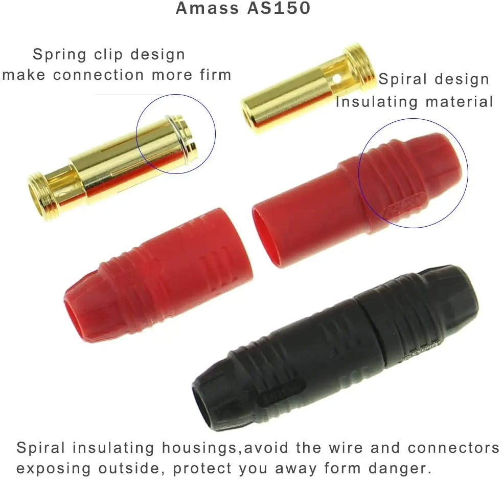 Conector macho y hembra antichispa Amass AS150, juego de enchufes Banana chapados en oro de 7mm para bater&iacute;a ESC y plomo de carga, 6 pares-2