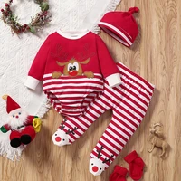 new baby christmas clothes toddlers girls boys elk long sleeved romperstriped pantshat three piece suit 0 18m