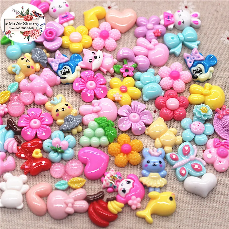 

20pcs mix design mix color flower/animal/fruit Resin Flat back Cabochon Art Supply Decoration Charm Craft