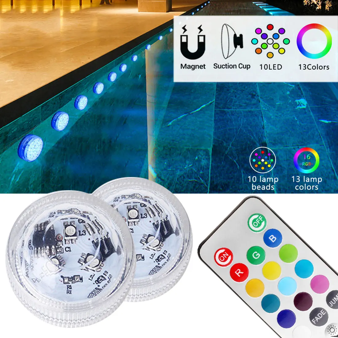 IP68 водонепроницаемый RGB погружной светодиодный подводный светильник Ночной для