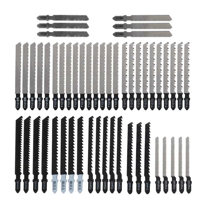 

52 T-Shaped Jig Saw Blade Sets, Various Metal Steel Jigsaw Blade Accessories for Plastic Wood Cutting Tools