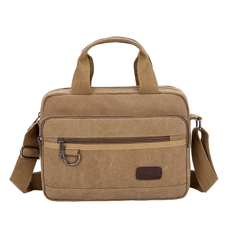 Men Canvas Briefcases Retro Business Office Shoulder Bags Work Crossbody Bag For Men's Large Capacity Laptop Handbage XA510F