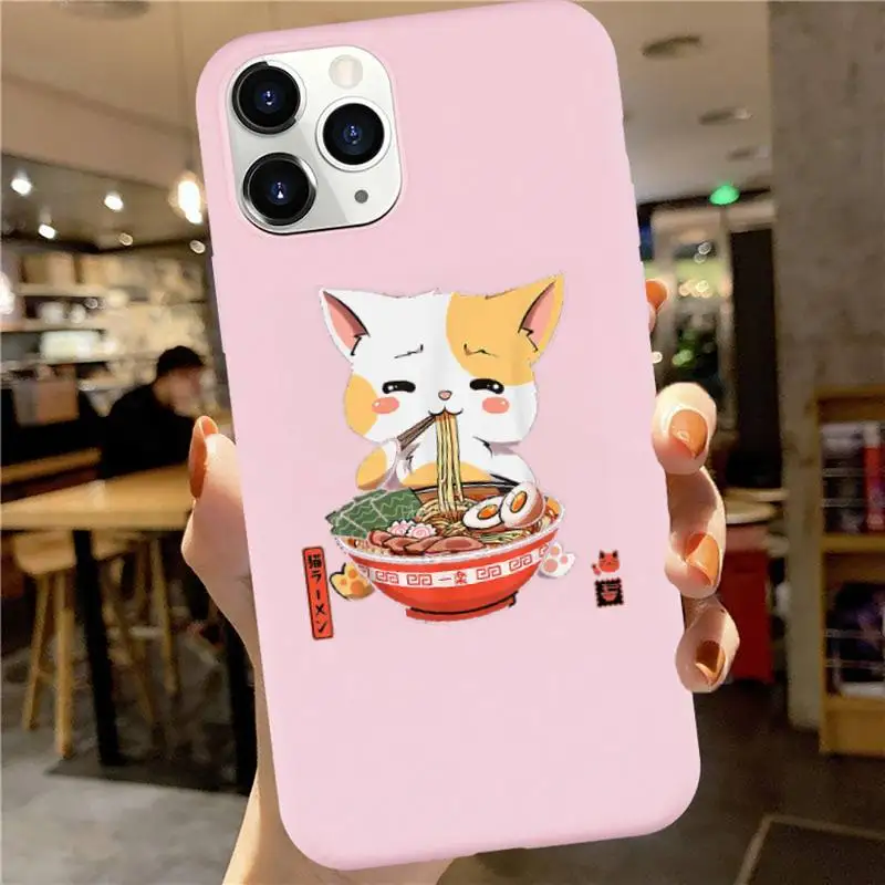 

Neko Ramen Japan Cat Phone Case Candy Color for iPhone 6 7 8 11 12 s mini pro X XS XR MAX Plus