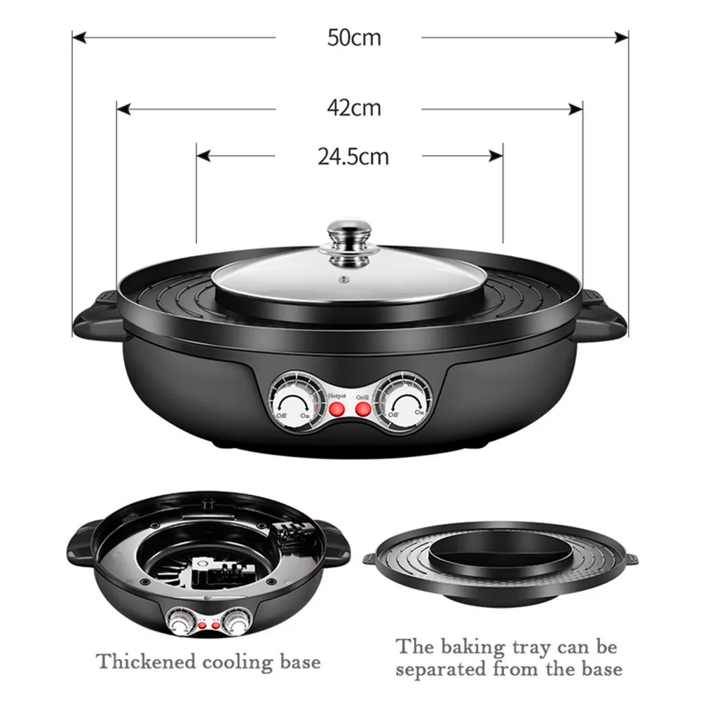2 in1 smokeless electric barbecue grill machine hot pot oven bbq griddle multi cooker non stick baking shabu shabu pan 110v free global shipping