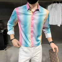 long sleeve luxury casual shirt for men slim fit hawaiian shirts autumn new trendy mens colorful stripe shirt tops chemise homme