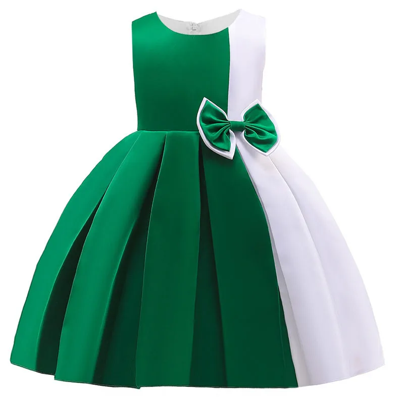 Elegant Girls Bow Lace Puff Princess Dress Girl Wedding Birthday Party Ball Gown For Children Stage Show Costumes | Детская одежда и