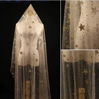 gold star pattern glitter mesh lace fabric women dress wedding decoration diy accessories 1 meter