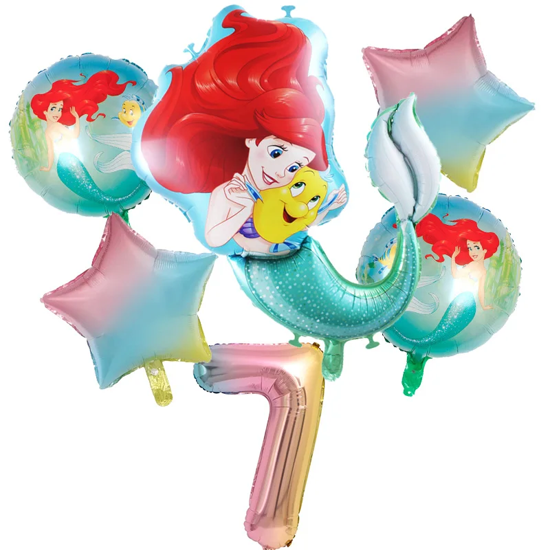 6 шт. фольгированные воздушные шары Русалка Ариэль | Дом и сад