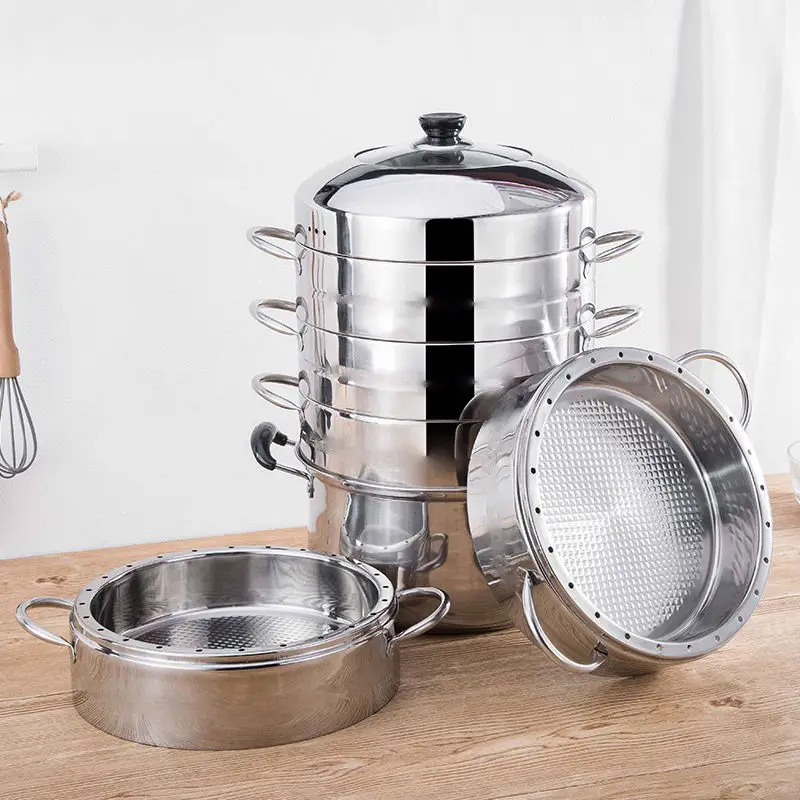 저렴한 스팀 냄비 더블 보일러 100% 스테인레스 스틸 수프 냄비 스튜 냄비 주방 조리기구 가스 인덕션 쿠커 냄비 쌀 팬 요리