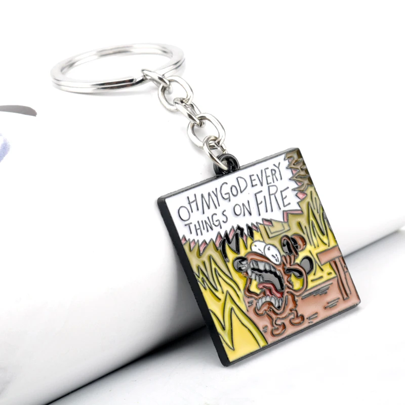 Anime Cartoon This Is Not Fine Everything On Fire Metal Enamel Pendant Keychain Keyrings For Kids Children Women/Men Gift | Украшения и