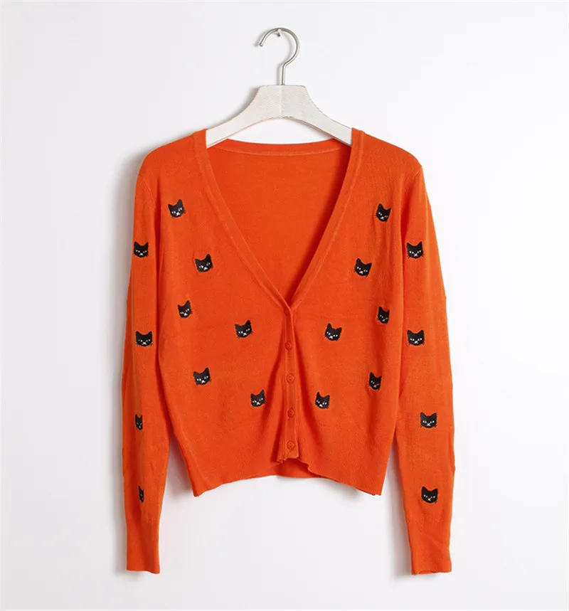 Женские джемперы 2018 Осенние новые элегантные тонкие свитера с вышивкой кота
