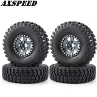 axspeed 4pcsset 1 9 metal wheel hub rim and 106112mm rubber tires kit for 110 rc crawler axial scx10 wheels tyres parts