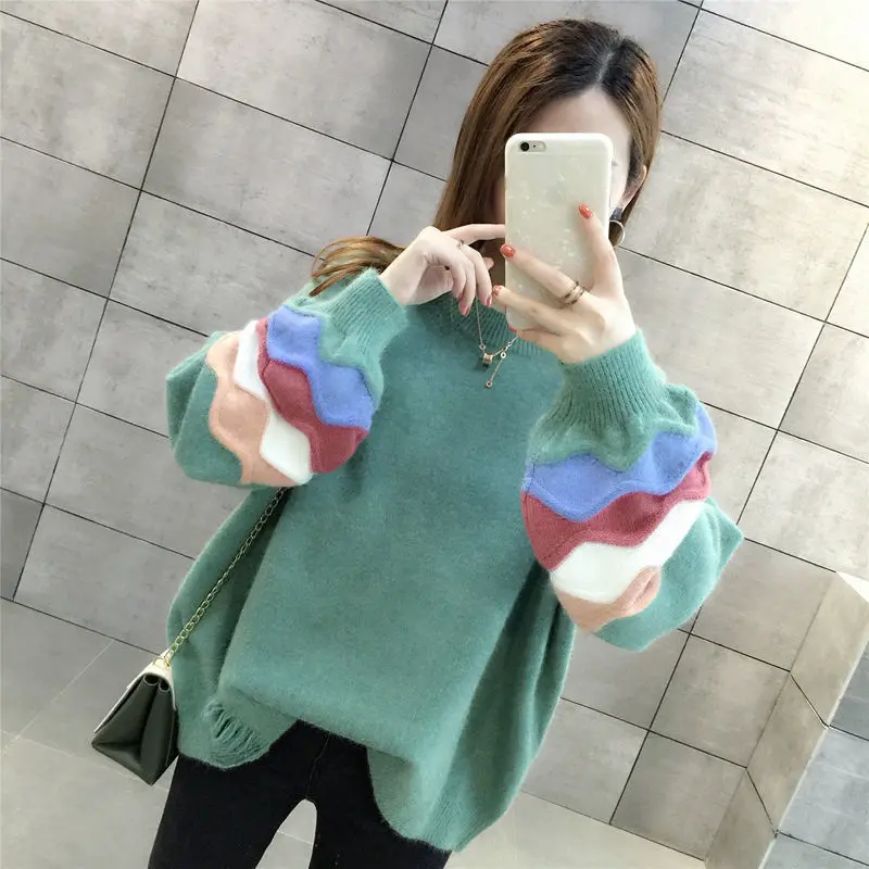 

Loose Knitted Sweater Women Jumpers Long Sleeve Woman Pullovers Sweaters Casual 2020 Autumn Winter Lantern Sleeve Sweater T05
